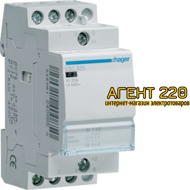 Контактор модульный ESC325, 25A, 3НО, 230В, Hager