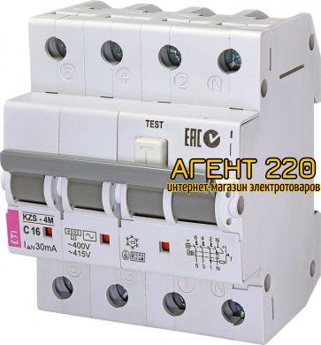 диф. автомат KZS-4M 3p+N C 16/0,03 тип AC (6kA)