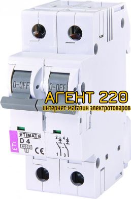 автомат ETIMAT 6 2p D 4A (6kA), ETI