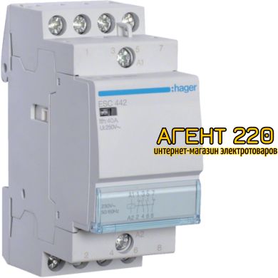 Контактор модульный ESC442, 40A, 2НО+2НЗ, 230В, Hager