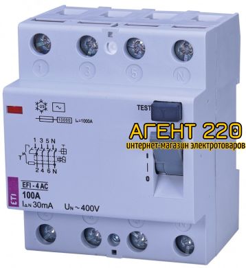 УЗО (диф. реле) EFI-4 100/0,03 тип AC (10kA)