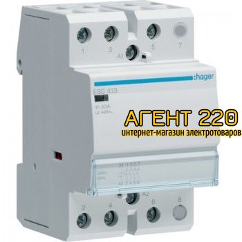 Контактор модульный ESC363, 63A, 3НО, 230В, Hager