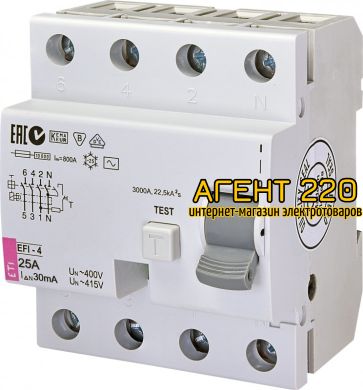УЗО (диф. реле) EFI-4 25/0,03 тип AC (10kA)