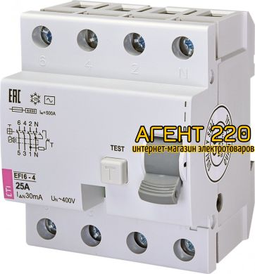 УЗО (диф. реле) EFI6-4 25/0,03 тип AC (6kA)