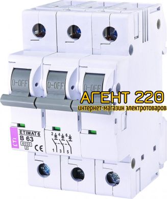 автомат ETIMAT 6 3p B 63А (6 kA), ETI