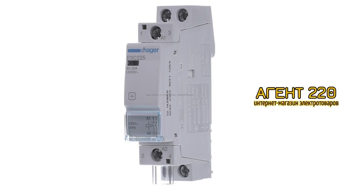 Контактор безшумный ESC225S, 25A, 2НО, 230В, Hager