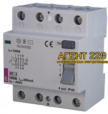УЗО (диф. реле) EFI-4 100/0,3 тип AC (10kA)