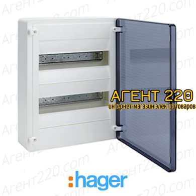 Щиток навесной Hager Golf 24 прозрачная дверца VS212TD, Белый