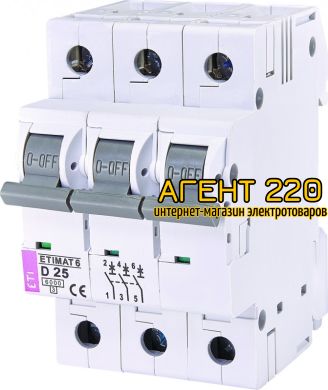 автомат ETIMAT 6 3p D 25A (6kA), ETI