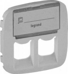 Накладка розетки RJ11+RJ45 подпись алюминий Legrand Valena ALLURE