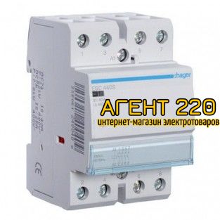 Контактор безшумный ESC440S, 40A, 4НО, 230В, Hager