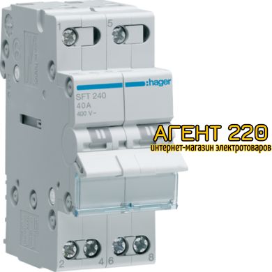 Переключатель I-0-II SFT240, 2п. 40А/230В, общий выход сверху, Hager