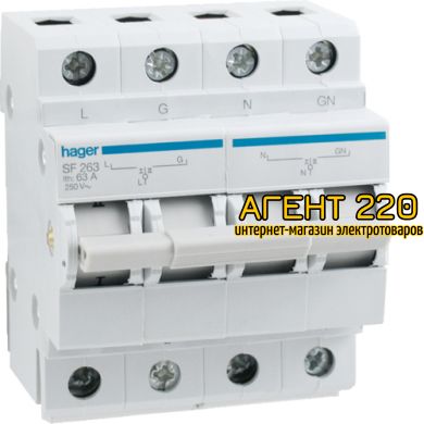 Переключатель ввода резерва SF263, 250В/63A, 1+N, Hager